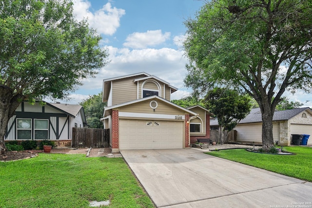 11063 Moonlit, San Antonio, TX 78249 - view of front of house with brick siding, concrete driveway, and a garage