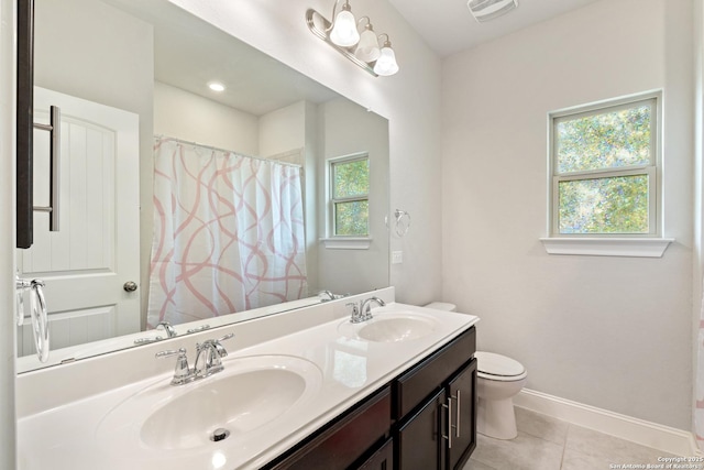 11910 Wilby, San Antonio, TX 78253 - bathroom featuring double vanity, tile patterned floors, and curtained shower