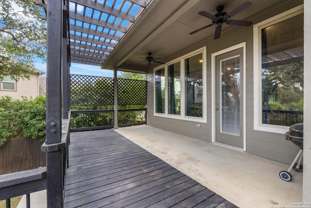 11910 Wilby, San Antonio, TX 78253 - wooden terrace featuring a ceiling fan and a pergola