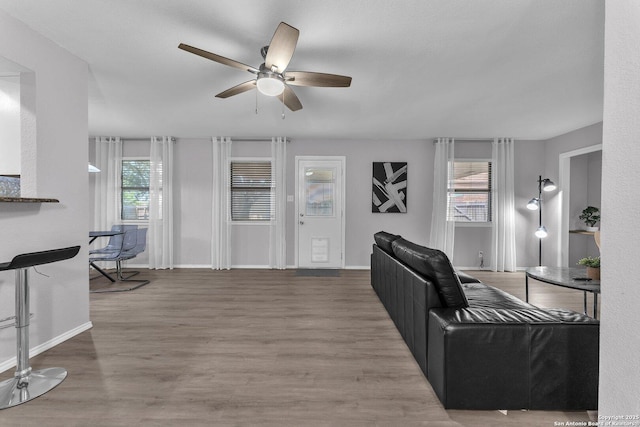 139 Navajo Cir, Cibolo, TX 78108 - living area with a ceiling fan and wood finished floors