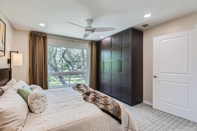 14339 Hill Prince, San Antonio, TX 78248 - bedroom with light carpet, recessed lighting, a ceiling fan, and a closet