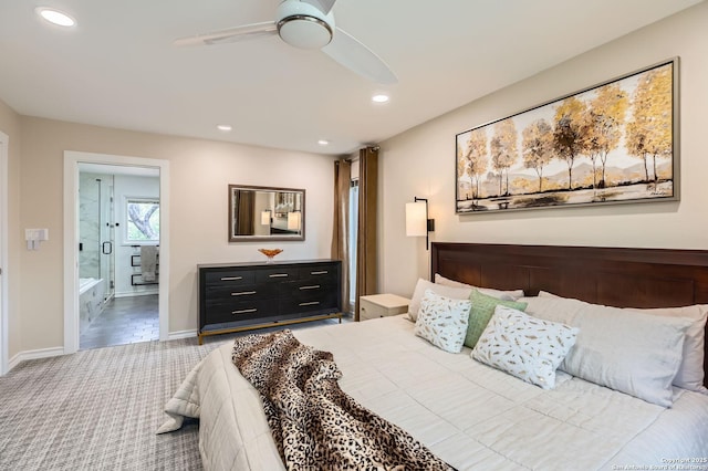 14339 Hill Prince, San Antonio, TX 78248 - bedroom with carpet floors, recessed lighting, ensuite bathroom, and a ceiling fan