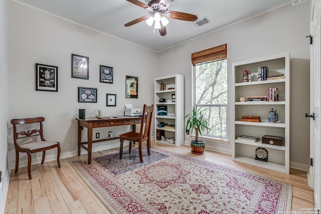 13610 Pearlstone, San Antonio, TX 78232 - office space featuring ceiling fan, light wood-type flooring, and ornamental molding