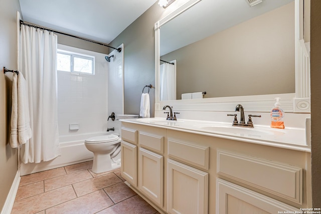 13610 Pearlstone, San Antonio, TX 78232 - bathroom featuring double vanity, shower / tub combo with curtain, and tile patterned flooring