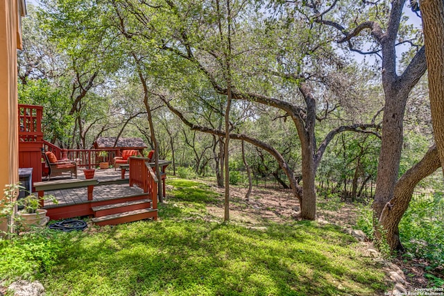 13610 Pearlstone, San Antonio, TX 78232 - view of green lawn with a wooden deck