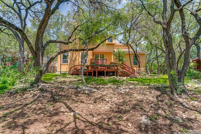 13610 Pearlstone, San Antonio, TX 78232 - back of property featuring stairway and a wooden deck