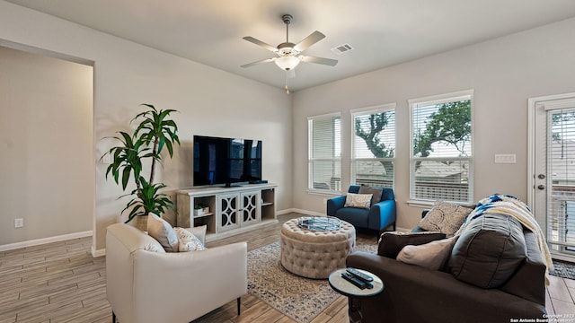 5322 Silent Dusk, Bulverde, TX 78163 - living room with a ceiling fan and wood finished floors