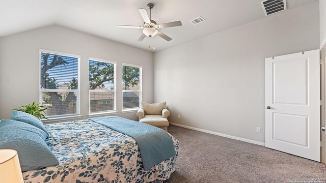 5322 Silent Dusk, Bulverde, TX 78163 - bedroom featuring carpet, lofted ceiling, and ceiling fan
