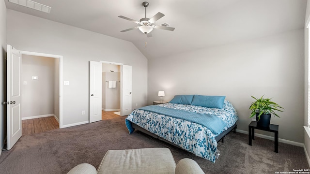 5322 Silent Dusk, Bulverde, TX 78163 - bedroom featuring carpet floors, vaulted ceiling, and ceiling fan