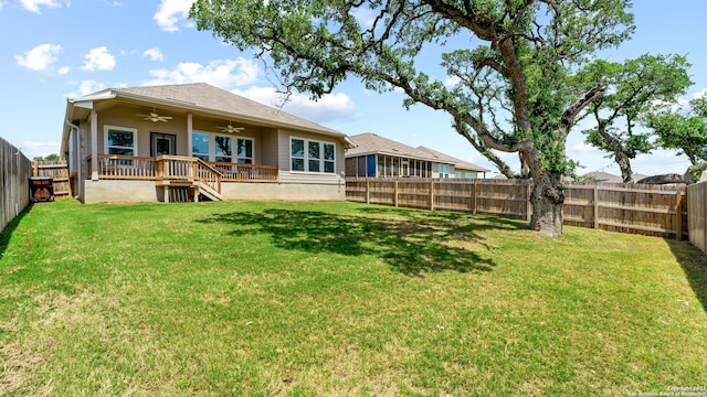 5322 Silent Dusk, Bulverde, TX 78163 - rear view of property featuring ceiling fan and a fenced backyard