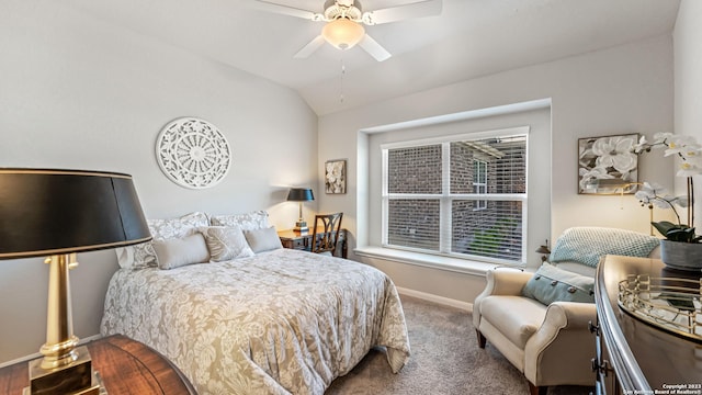 5322 Silent Dusk, Bulverde, TX 78163 - carpeted bedroom featuring lofted ceiling and a ceiling fan