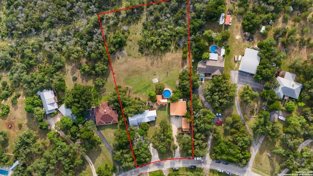 611 Wild Turkey, New Braunfels, TX 78132 - aerial view of property and surrounding area with property parcel outlined