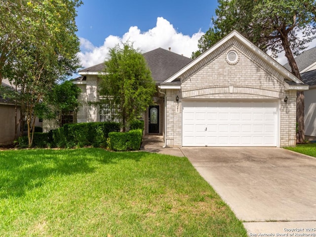 21 Greens Clf, San Antonio, TX 78216 - ranch-style house featuring a garage, driveway, a front lawn, and roof with shingles