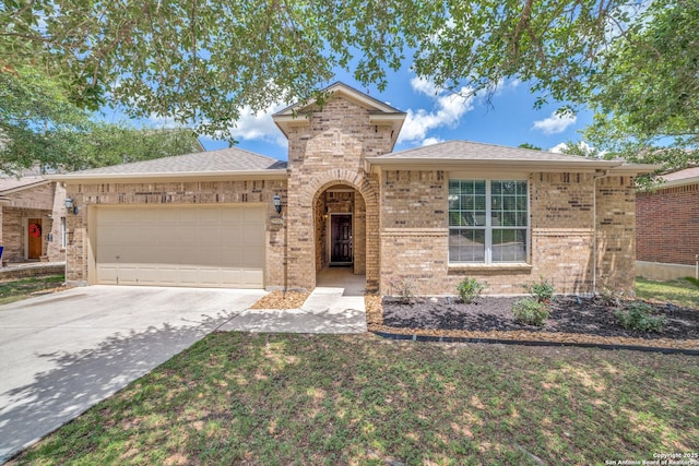 25547 Veining, San Antonio, TX 78261 - traditional home with a garage, concrete driveway, brick siding, and roof with shingles