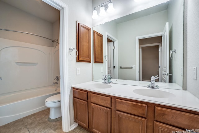 25547 Veining, San Antonio, TX 78261 - bathroom featuring double vanity, shower / washtub combination, and tile patterned floors
