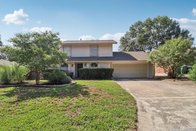 1710 Searcy, San Antonio, TX 78232 - traditional-style home featuring a garage, driveway, a front lawn, and brick siding