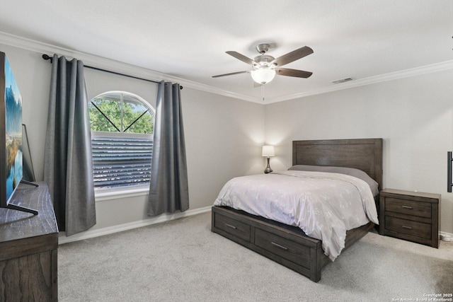 1710 Searcy, San Antonio, TX 78232 - bedroom with carpet flooring, ornamental molding, and a ceiling fan