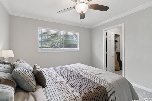 1710 Searcy, San Antonio, TX 78232 - bedroom with carpet, crown molding, and ceiling fan