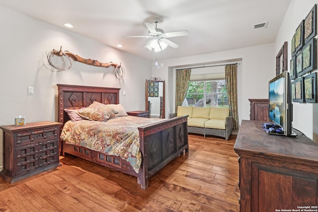 127 Sunflower Ln, San Antonio, TX 78213 - bedroom featuring hardwood / wood-style floors, recessed lighting, and ceiling fan