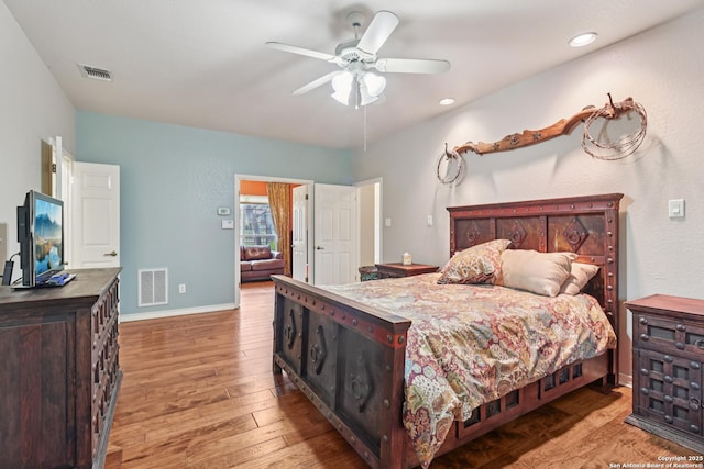 127 Sunflower Ln, San Antonio, TX 78213 - bedroom featuring wood-type flooring, recessed lighting, and a ceiling fan
