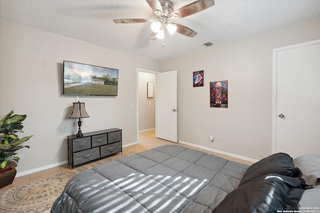 5311 Light House, San Antonio, TX 78242 - bedroom with light tile patterned floors, a textured ceiling, and ceiling fan