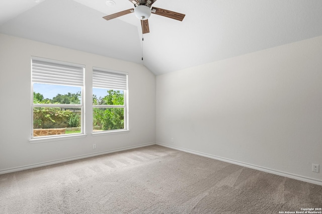 101 Boulder Crk, Boerne, TX 78006 - carpeted empty room featuring vaulted ceiling and a ceiling fan