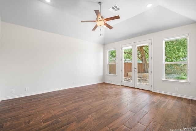101 Boulder Crk, Boerne, TX 78006 - spare room featuring lofted ceiling, dark wood-style flooring, a ceiling fan, and recessed lighting