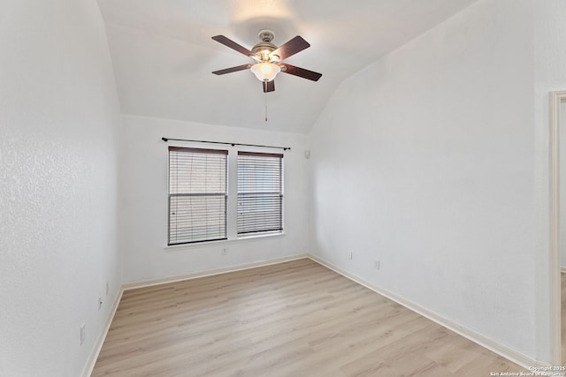 153 Bison Ln, Cibolo, TX 78108 - unfurnished room featuring vaulted ceiling, a ceiling fan, and light wood-style floors