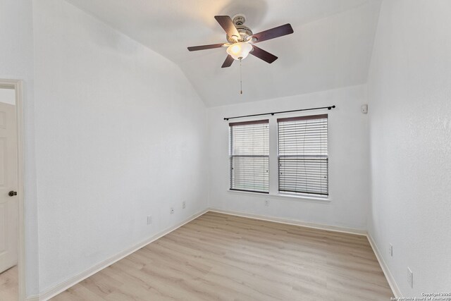 153 Bison Ln, Cibolo, TX 78108 - unfurnished room featuring lofted ceiling, light wood-style floors, and ceiling fan