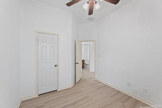 153 Bison Ln, Cibolo, TX 78108 - unfurnished bedroom with light wood-style flooring and a ceiling fan