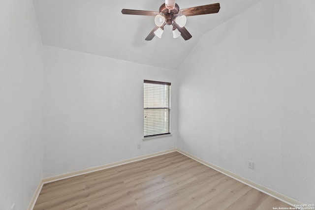 153 Bison Ln, Cibolo, TX 78108 - spare room featuring light wood-type flooring, lofted ceiling, and a ceiling fan