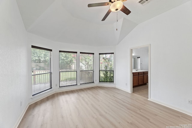 153 Bison Ln, Cibolo, TX 78108 - unfurnished room with light wood-style floors, healthy amount of natural light, ceiling fan, and high vaulted ceiling