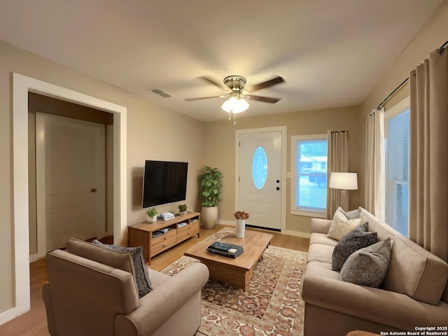 443 Seele, New Braunfels, TX 78130 - living area with ceiling fan and light wood-style flooring