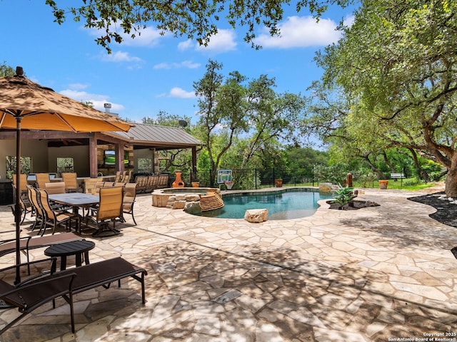 6 De Zavala, Shavano Park, TX 78231 - view of swimming pool featuring a patio area, a pool with connected hot tub, and a gazebo