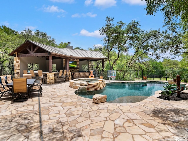 6 De Zavala, Shavano Park, TX 78231 - view of pool with a patio area, a pool with connected hot tub, and a gazebo