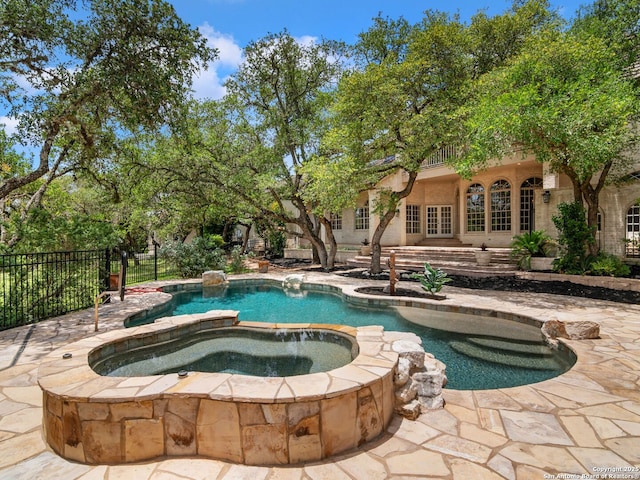 6 De Zavala, Shavano Park, TX 78231 - view of pool featuring a patio, french doors, and a pool with connected hot tub