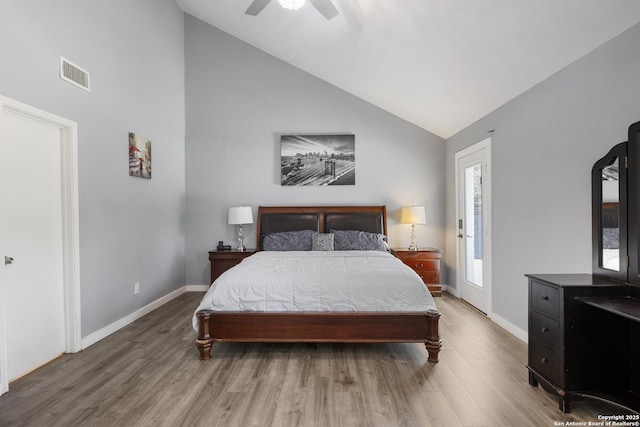 1654 Rob Roy, San Antonio, TX 78251 - bedroom featuring wood finished floors, high vaulted ceiling, and a ceiling fan