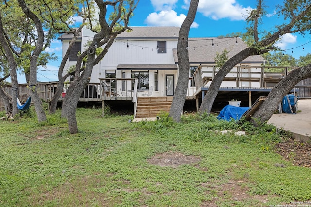 1654 Rob Roy, San Antonio, TX 78251 - rear view of house featuring a wooden deck, stairs, and roof with shingles