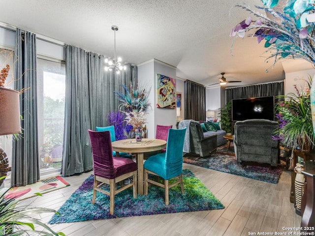 1 Towers Park Unit 211, San Antonio, TX 78209 - dining room featuring wood finished floors, a chandelier, a textured ceiling, and ceiling fan