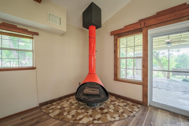 9071 Fm 725, Mcqueeney, TX 78123 - detailed view of a wood stove and wood finished floors