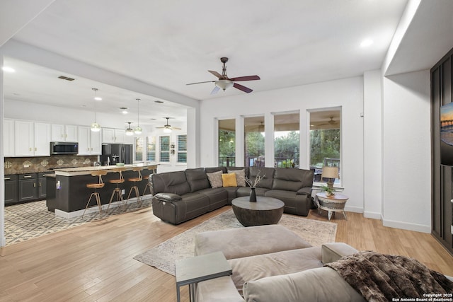 1162 Thunder Cloud, Spring Branch, TX 78070 - living room featuring ceiling fan, light wood-style flooring, and recessed lighting