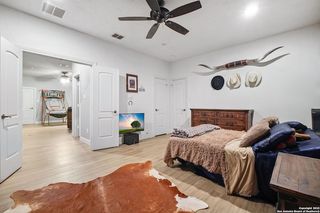 1162 Thunder Cloud, Spring Branch, TX 78070 - bedroom featuring light wood-style flooring and ceiling fan