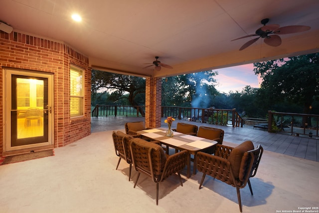 1162 Thunder Cloud, Spring Branch, TX 78070 - view of patio with a ceiling fan, outdoor dining space, and a deck