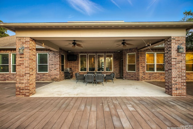 1162 Thunder Cloud, Spring Branch, TX 78070 - wooden deck featuring ceiling fan, area for grilling, and a patio area