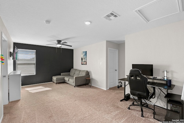 6041 Vestige Bnd, Bulverde, TX 78163 - carpeted office space featuring ceiling fan and attic access