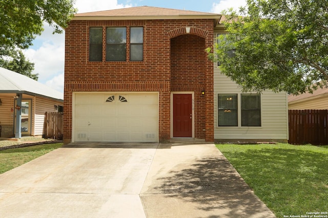 5510 Camry Spgs, San Antonio, TX 78251 - traditional home with concrete driveway, brick siding, and an attached garage