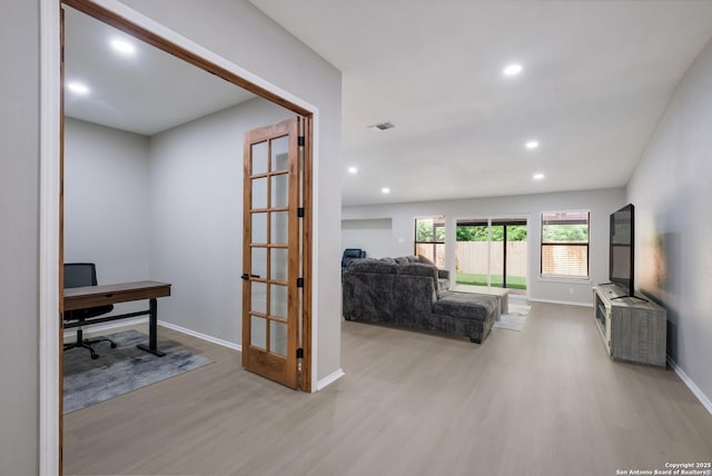 16738 Stoney Glade, San Antonio, TX 78247 - office area featuring light wood-style flooring, recessed lighting, and french doors