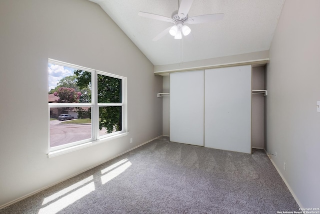16738 Stoney Glade, San Antonio, TX 78247 - unfurnished bedroom with carpet, lofted ceiling, a closet, and ceiling fan
