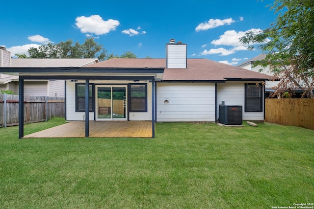 16738 Stoney Glade, San Antonio, TX 78247 - rear view of property featuring a fenced backyard, a chimney, and a deck