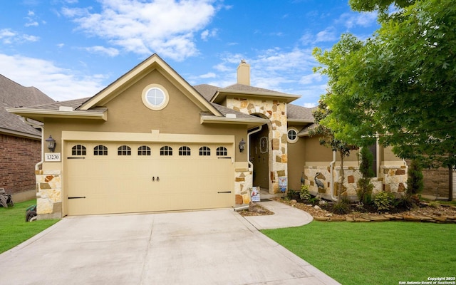 13230 Helotes, Helotes, TX 78023 - view of front of property featuring stone siding, driveway, and a front lawn